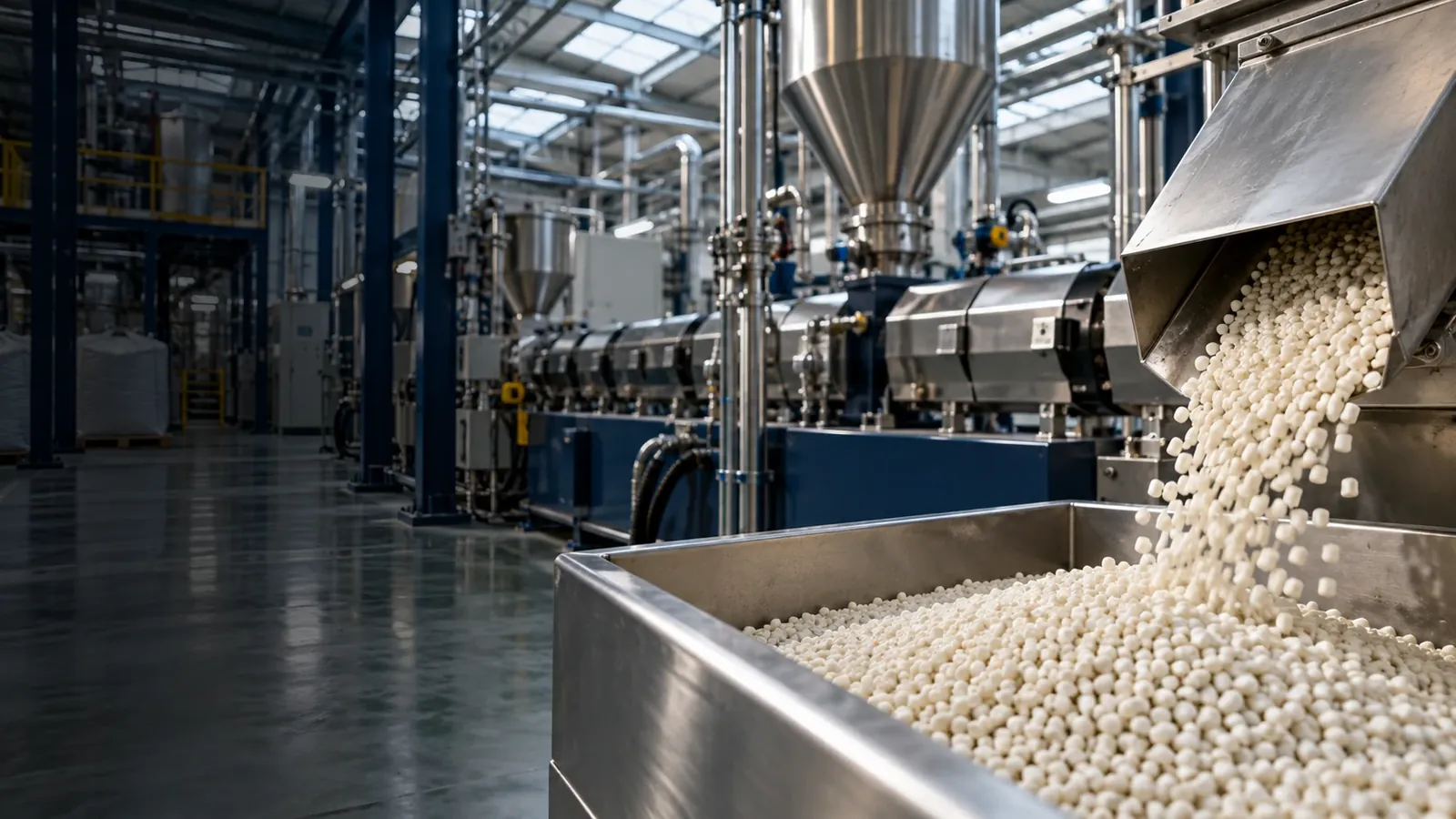 Plastics extrusion and pellet collection